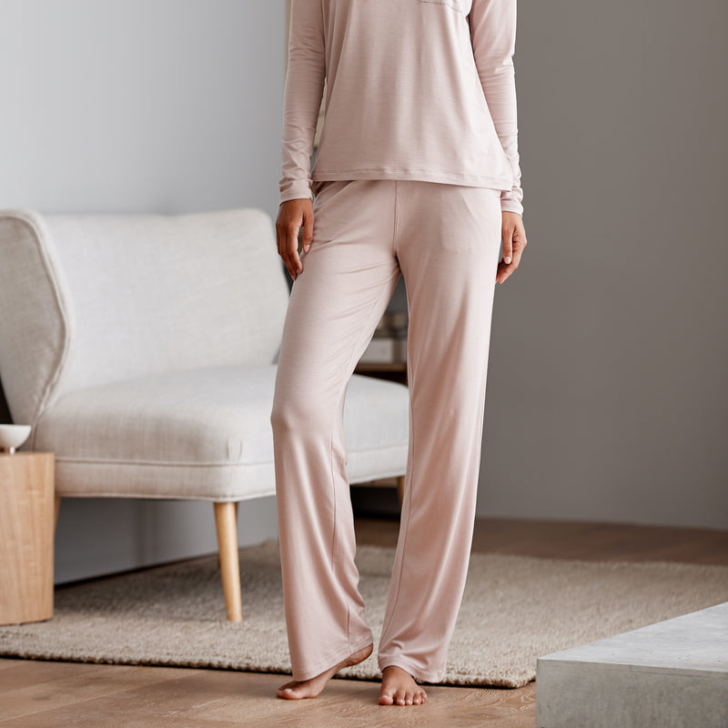 Eva Short Sleeve With Long Pant Tencel™ Womens Personalised Pyjama Set  Black With Blush Piping