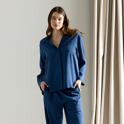 Lounge pyjama set made from soft organic cotton jersey - blue