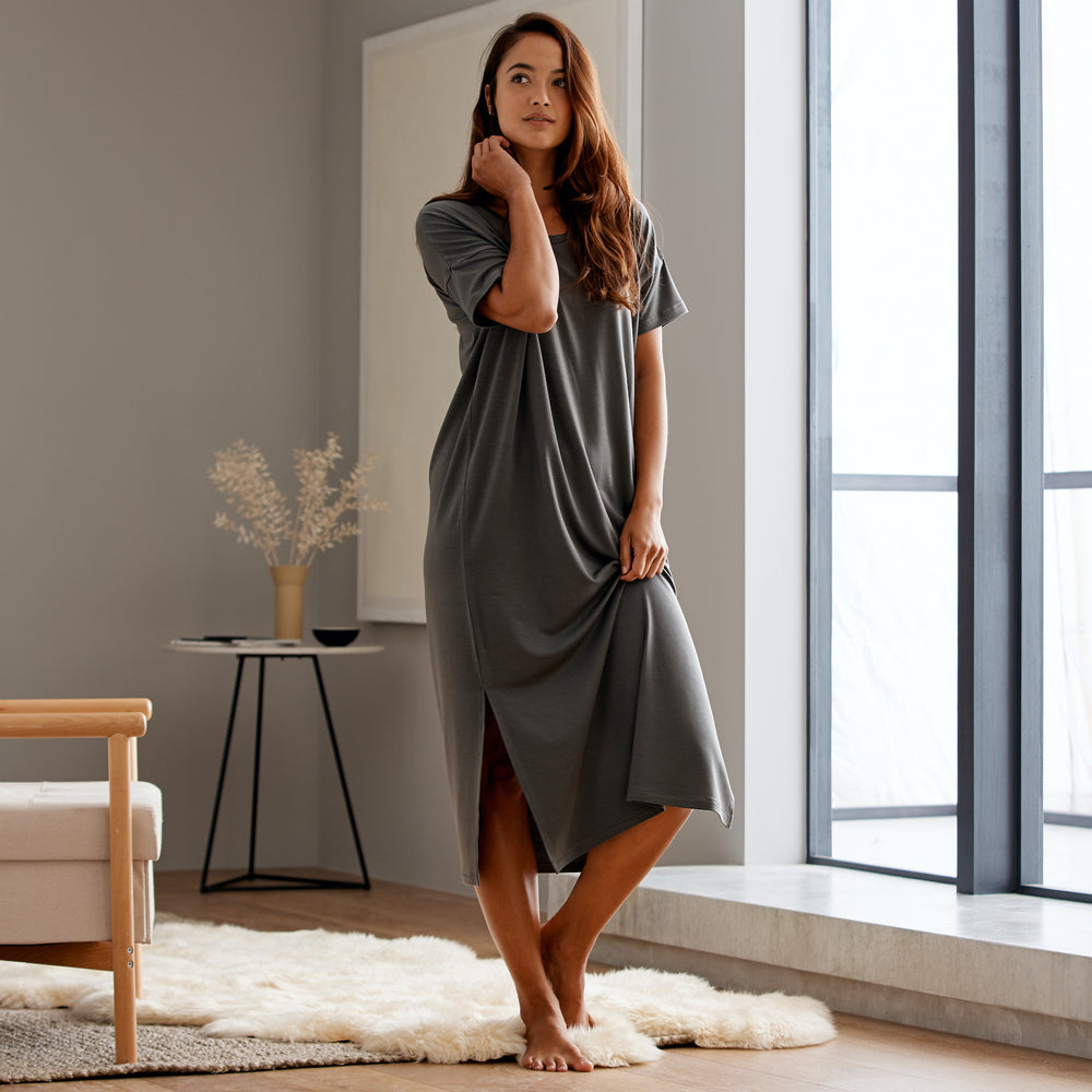 Short Sleeve Tencel Dress: Eucalyptus Tank Dress for Women - Sijo